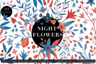 Night Flowers Watercolor Floral Set: Elegant Hand-Painted Graphics for Creative Projects